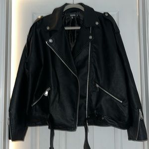Black Faux leather jacket. Size medium, new without tags